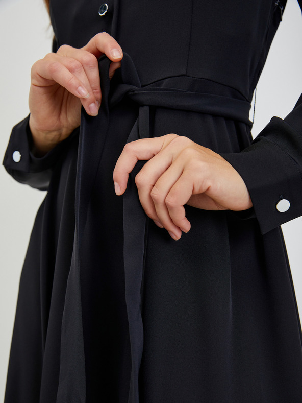 Orsay Črna ženska obleka z zavezovanjem ORSAY