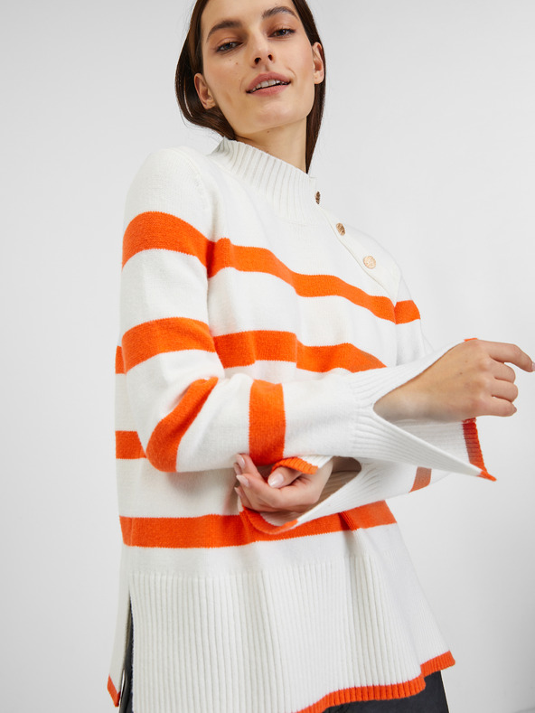 Orsay Oranžno-bel ženski črtast pulover ORSAY