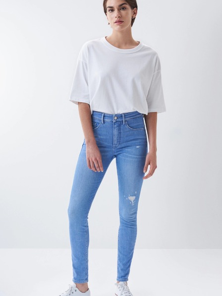 Salsa Jeans Modre ženske oprijete raztrgane kavbojke Salsa Jeans Secret Glamour