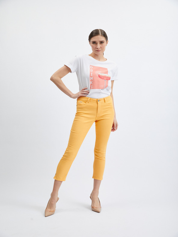 Orsay Oranžne ženske skrajšane skinny fit kavbojke ORSAY