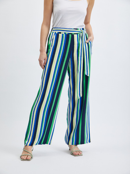 Orsay Zeleno-modre ženske črtaste široke hlače ORSAY