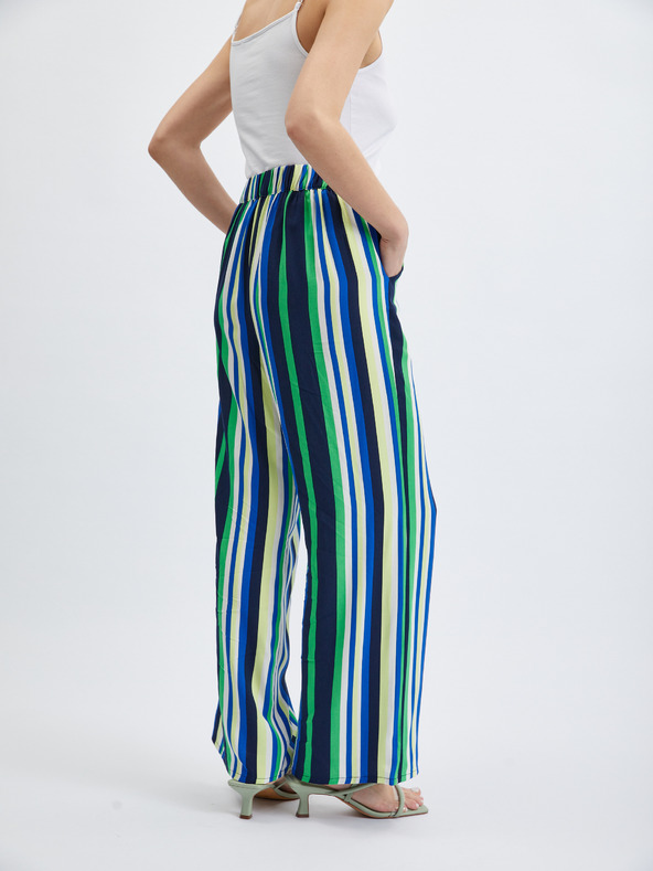 Orsay Zeleno-modre ženske črtaste široke hlače ORSAY