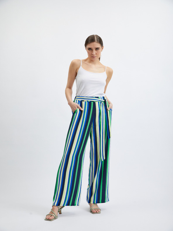 Orsay Zeleno-modre ženske črtaste široke hlače ORSAY