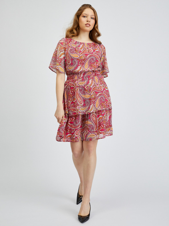 Orsay Rdeče-rožnata ženska vzorčasta obleka ORSAY