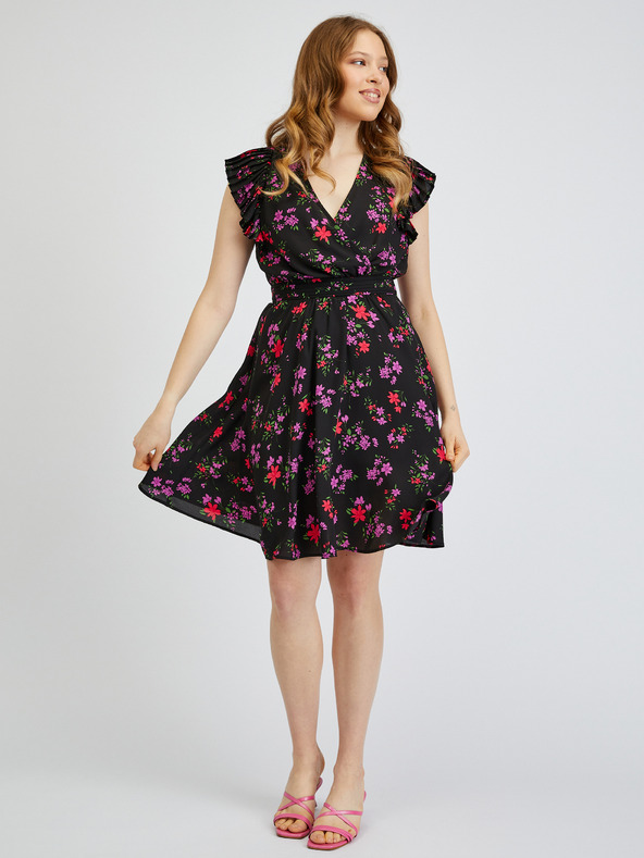 Orsay Črna ženska cvetlična obleka ORSAY