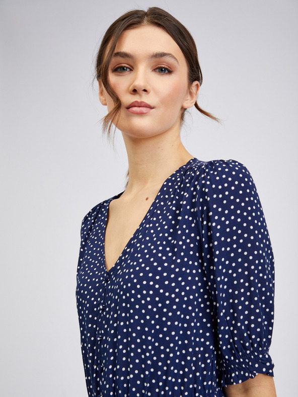 Orsay Temno modra ženska pikčasta obleka ORSAY