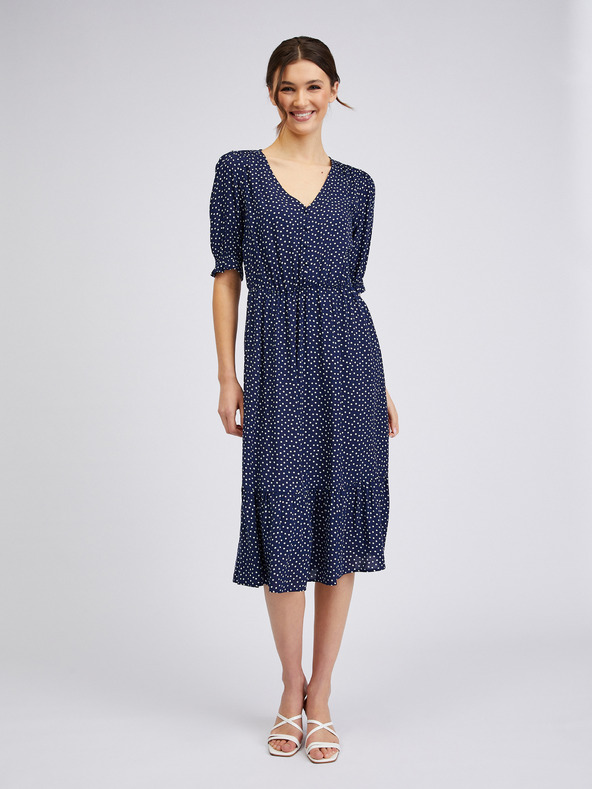 Orsay Temno modra ženska pikčasta obleka ORSAY