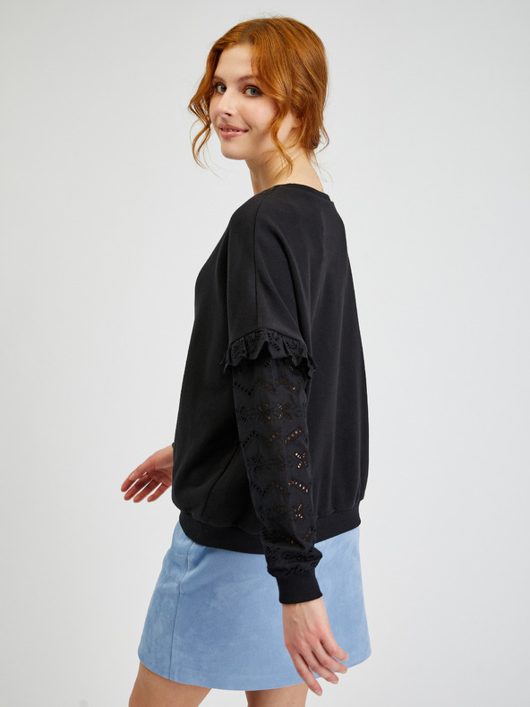 Orsay Črn ženski pulover z okrasnimi rokavi ORSAY