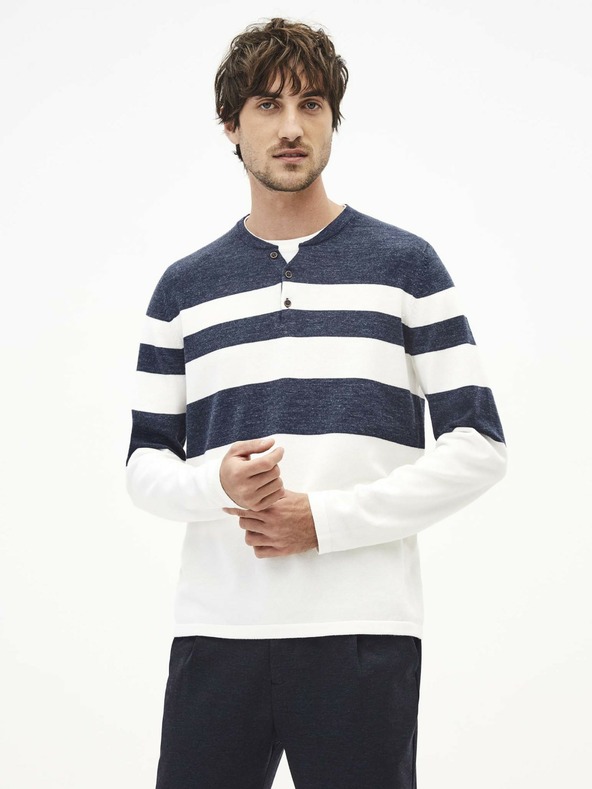 Celio Belo-modri črtasti moški pulover Celio