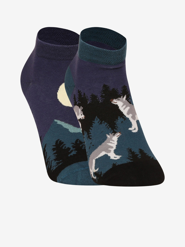 Dedoles Črno-modre unisex vesele nogavice Dedoles Volk s polno luno