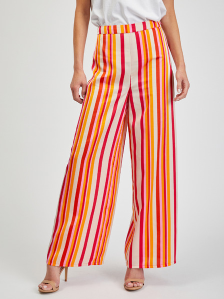 Orsay Rdeče in rumene ženske črtaste široke hlače ORSAY