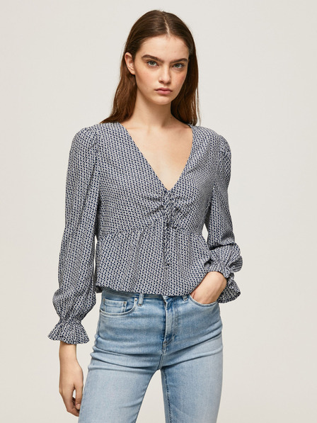 Pepe Jeans Bela in temno modra vzorčasta ženska bluza Pepe Jeans