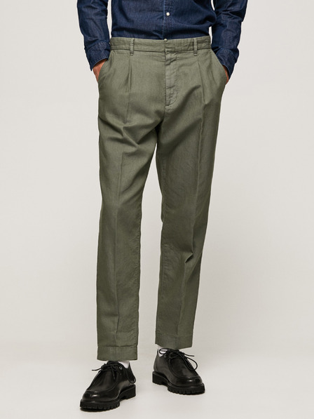 Pepe Jeans Moške kaki formalne hlače z mešanico lanu Pepe Jeans