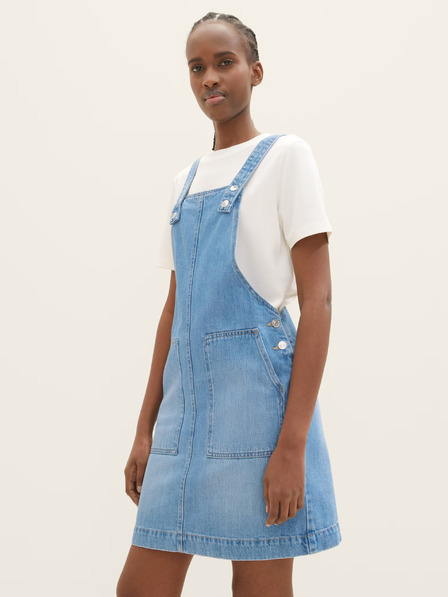 Tom Tailor Denim Modra ženska obleka iz džinsa s čipko Tom Tailor Denim