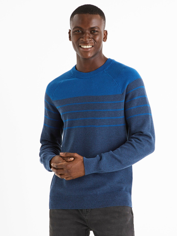 Celio Modri moški črtasti pulover Celio Depicray