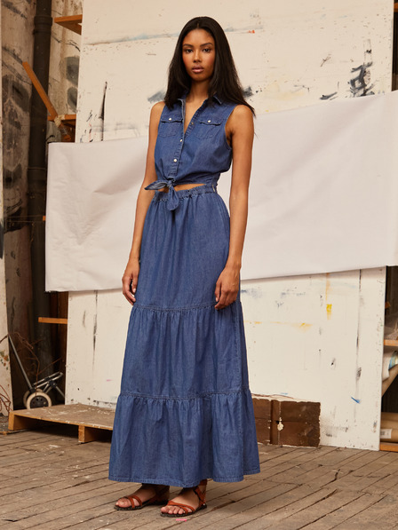Pepe Jeans Modra ženska majica iz džinsa Maxi obleka Pepe Jeans