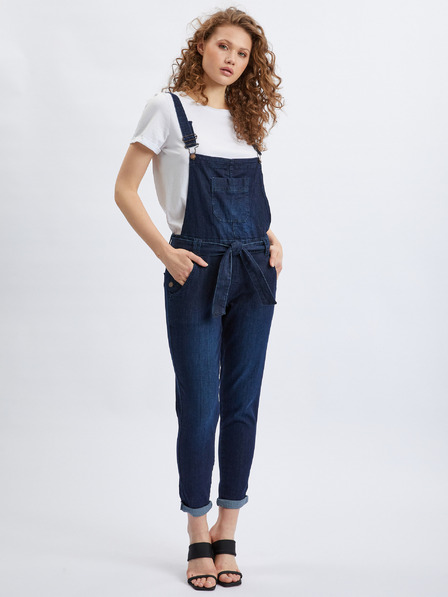 Orsay Temno modre ženske slim fit kavbojke z naramnicami ORSAY