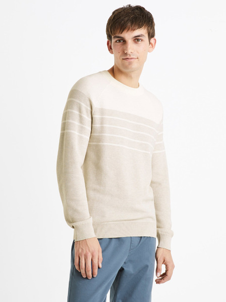 Celio Bela in krem moška bombažna črtasta jopa Celio Depicray