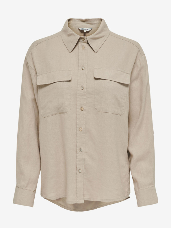 ONLY Bež ženska lanena srajca ONLY Caro