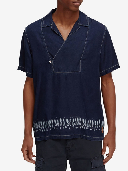 Scotch & Soda Temno modra moška srajca iz džinsa s potiskom Scotch & Soda