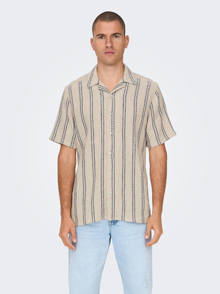 ONLY & SONS Bež moška črtasta srajca s kratkimi rokavi ONLY & SONS Trev