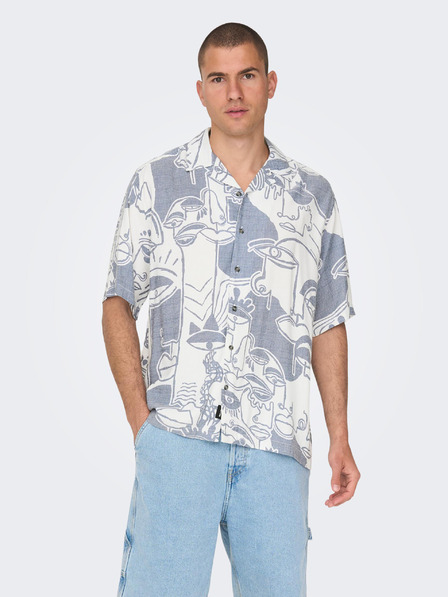 ONLY & SONS Belo-modra moška vzorčasta srajca s kratkimi rokavi ONLY & SONS Dab