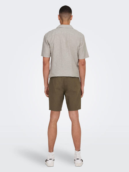 ONLY & SONS Rjave moške lanene kratke hlače ONLY & SONS Linus