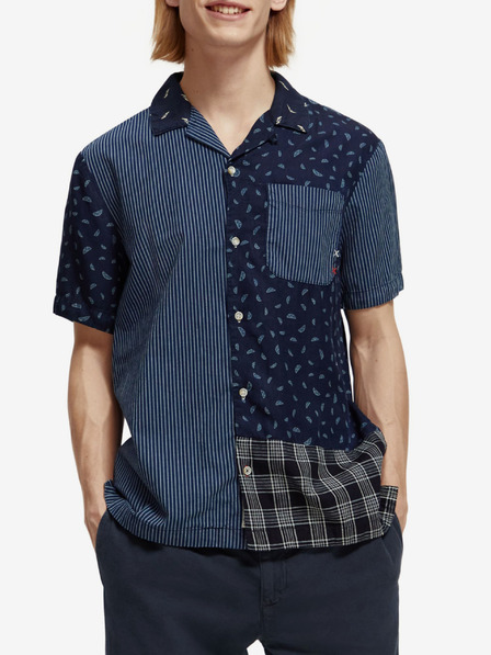 Scotch & Soda Temno modra moška vzorčasta majica s kratkimi rokavi Scotch & Soda