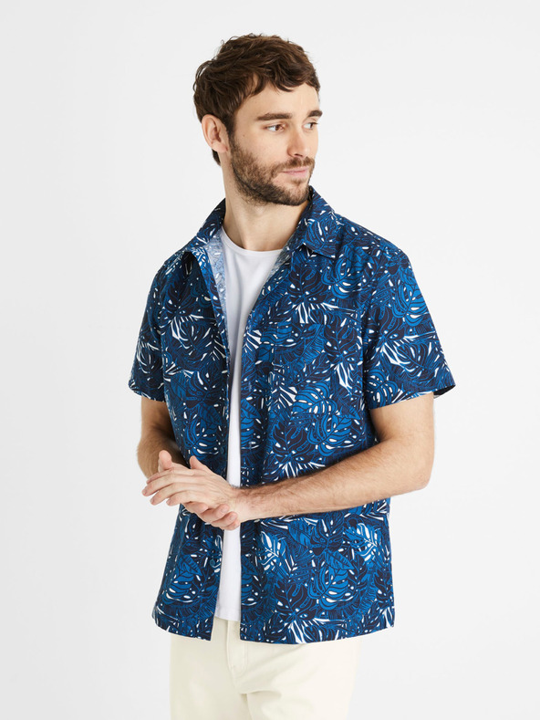 Celio Temno modra moška vzorčasta srajca Celio Daprinti