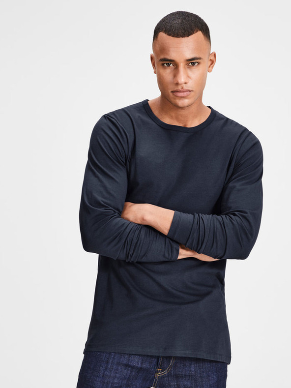 Jack & Jones Jack & Jones Basic Temno modra moška majica z dolgimi rokavi
