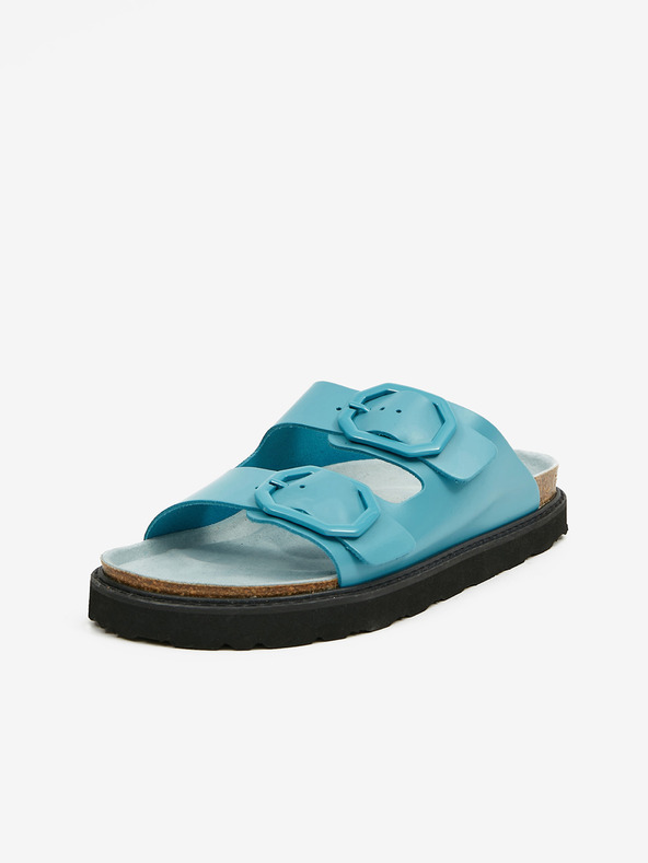 Ojju Turkizni ženski usnjeni copati na platformi OJJU