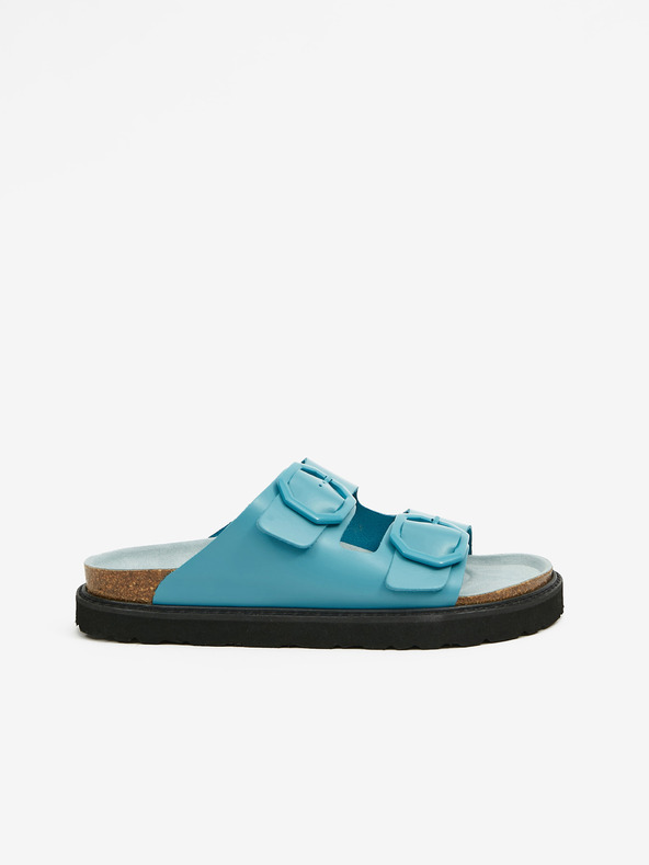 Ojju Turkizni ženski usnjeni copati na platformi OJJU