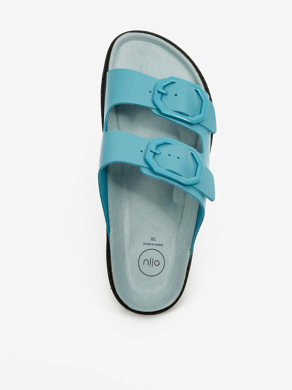 Ojju Turkizni ženski usnjeni copati na platformi OJJU