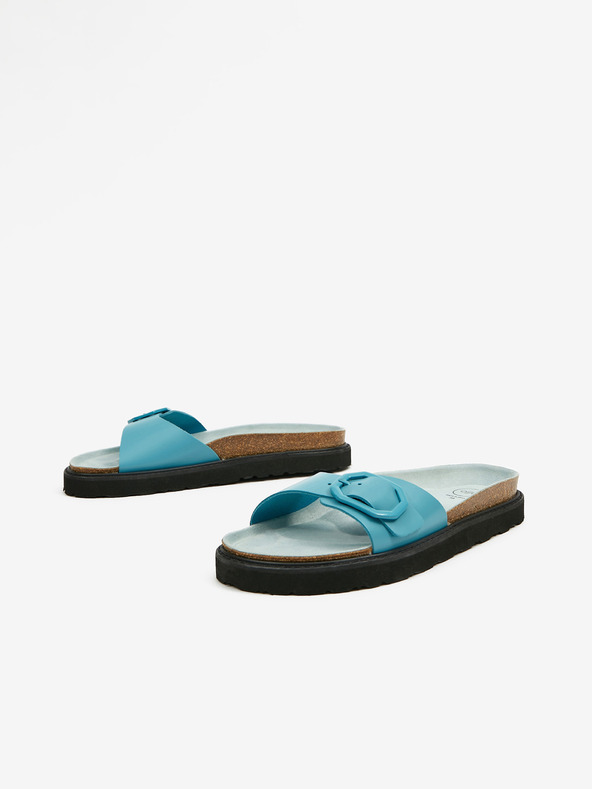 Ojju Turkizni ženski usnjeni copati na platformi OJJU