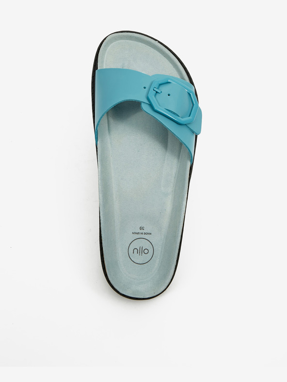 Ojju Turkizni ženski usnjeni copati na platformi OJJU