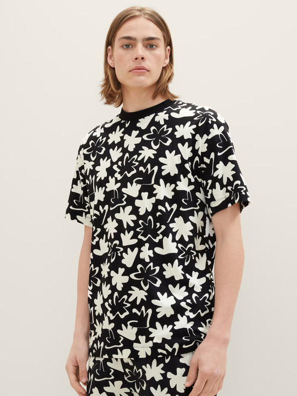 Tom Tailor Denim Bela in črna moška majica z vzorcem Tom Tailor Denim