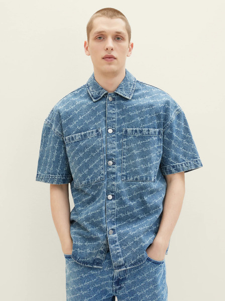 Tom Tailor Denim Modra moška srajca iz vzorčastega džinsa Tom Tailor Denim