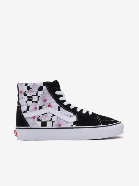 Vans Belo-črne ženske superge z rožicami in usnjenimi detajli VANS SK8-Hi
