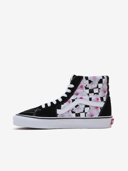 Vans Belo-črne ženske superge z rožicami in usnjenimi detajli VANS SK8-Hi