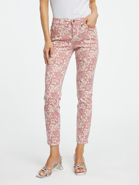 Orsay Rožnate ženske vzorčaste slim fit kavbojke ORSAY