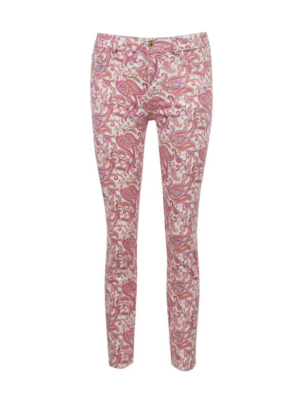 Orsay Rožnate ženske vzorčaste slim fit kavbojke ORSAY