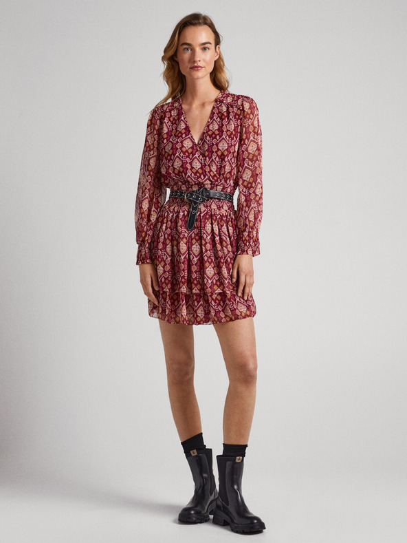 Pepe Jeans Rdeča ženska vzorčasta obleka Pepe Jeans Gala