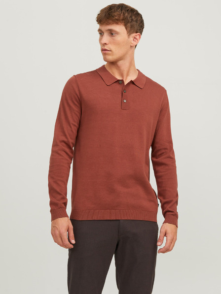 Jack & Jones Opečna moška pletena polo majica z dolgimi rokavi Jack & Jones Blaigor