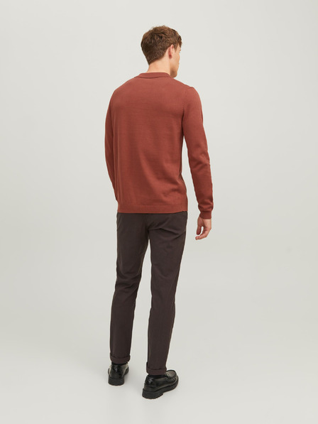 Jack & Jones Opečna moška pletena polo majica z dolgimi rokavi Jack & Jones Blaigor