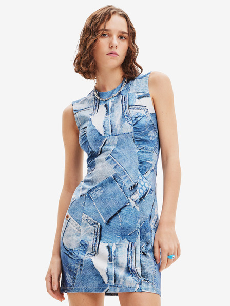 Desigual Modra ženska mini obleka Desigual Denam z vzorcem