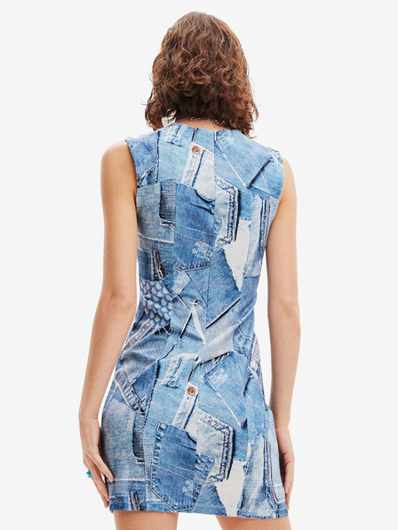 Desigual Modra ženska mini obleka Desigual Denam z vzorcem