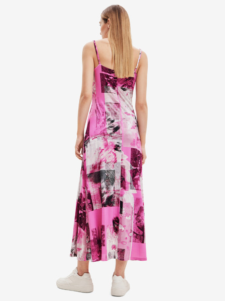 Desigual Desigual Cretona Pink Ženska vzorčasta maksi obleka