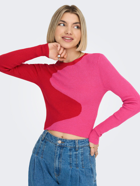 ONLY Rdeče-rožnati ženski vzorčasti pulover ONLY Polly
