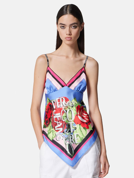 Versace Jeans Couture Zelena in modra ženska majica iz vzorčastega satena Versace Jeans Couture