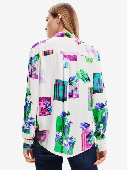 Desigual Zeleno-bela ženska majica z vzorcem Desigual Trieste